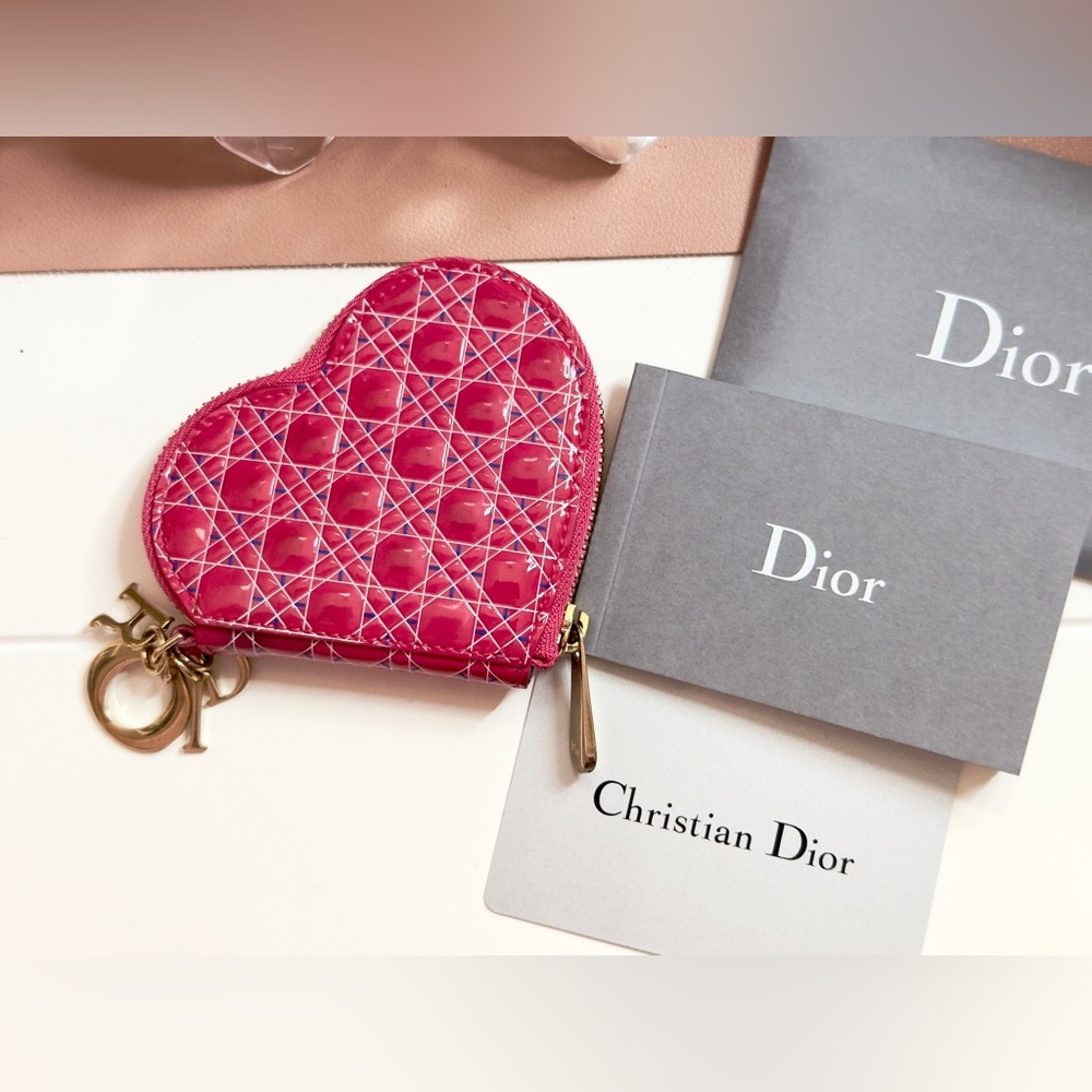 Dior Pink Quilted Heart Coin Wallet